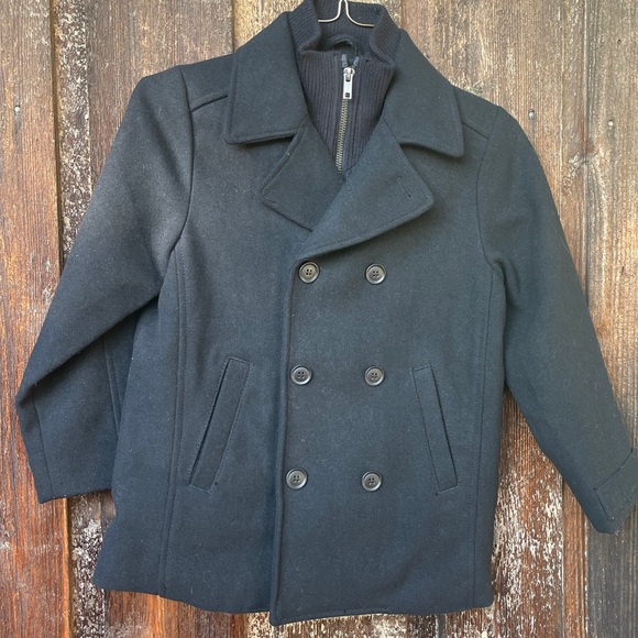 Double Breasted Black Wool Jacket Winterweight Full Lined Zipper & Snap … - Picture 1 of 13